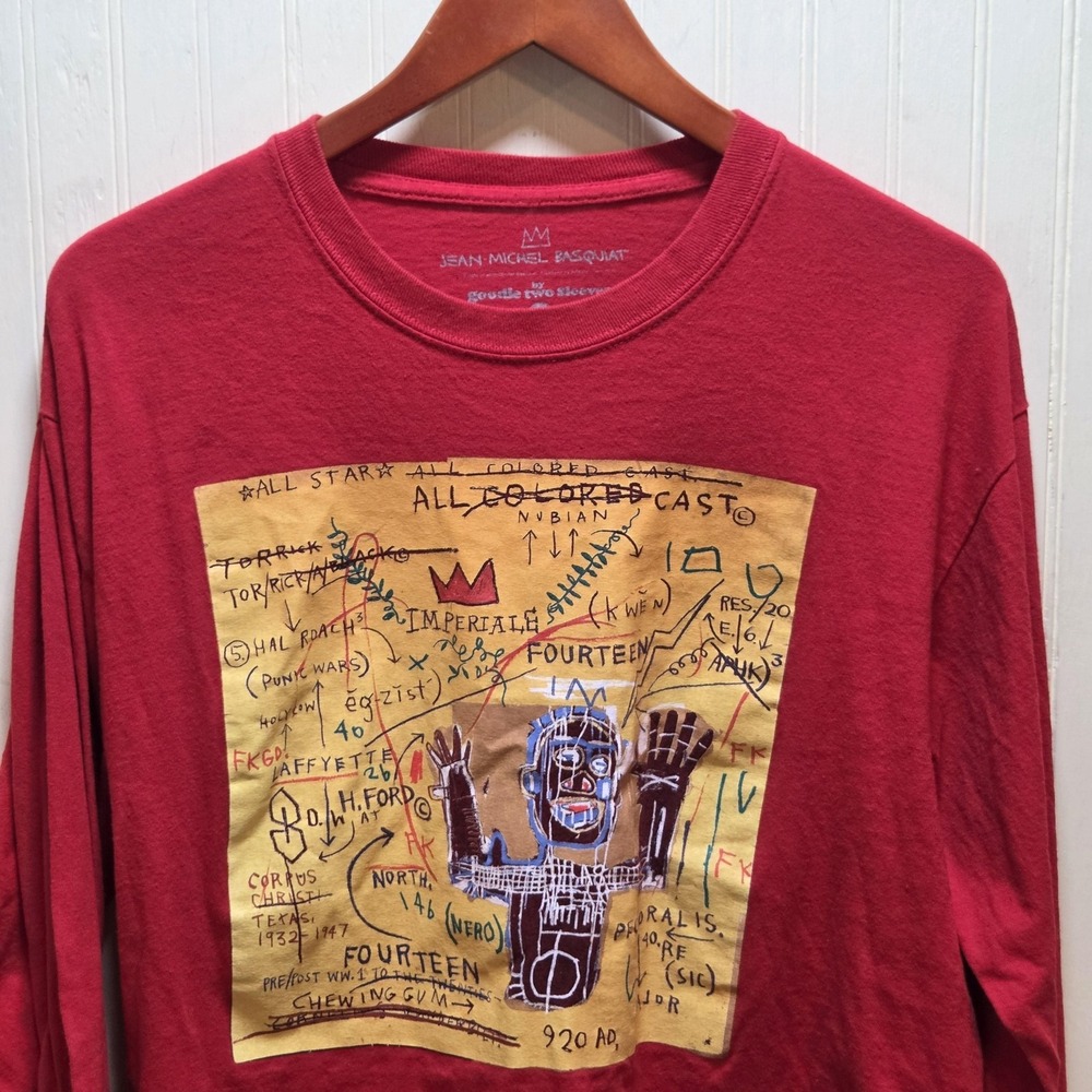 Goodie Two Sleeves Shirt Womens M/L Red Jean-Michel Basquiat Long Sleeve Top